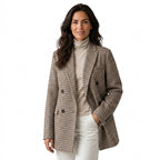 Oversized kavaj med hundtandsmönster för dam-Blazer for women-Fjallbarn
