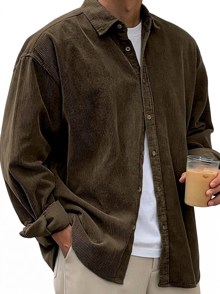 Oversized manchester-skjorta med knappar för herrar-Shirts for men-Fjallbarn