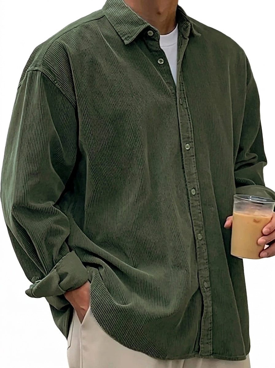 Oversized manchester-skjorta med knappar för herrar-Shirts for men-Fjallbarn