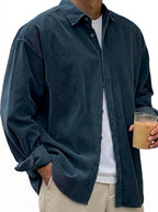 Oversized manchester-skjorta med knappar för herrar-Shirts for men-Fjallbarn