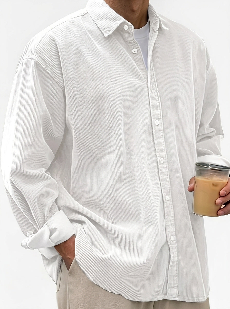 Oversized manchester-skjorta med knappar för herrar-Shirts for men-Fjallbarn