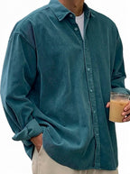 Oversized manchester-skjorta med knappar för herrar-Shirts for men-Fjallbarn