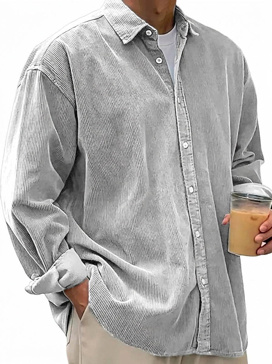 Oversized manchester-skjorta med knappar för herrar-Shirts for men-Fjallbarn