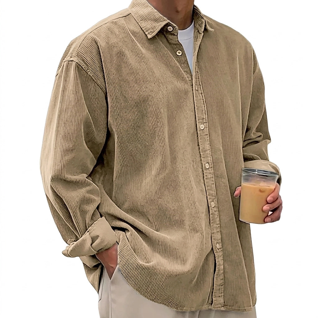 Oversized manchester-skjorta med knappar för herrar-Shirts for men-Fjallbarn