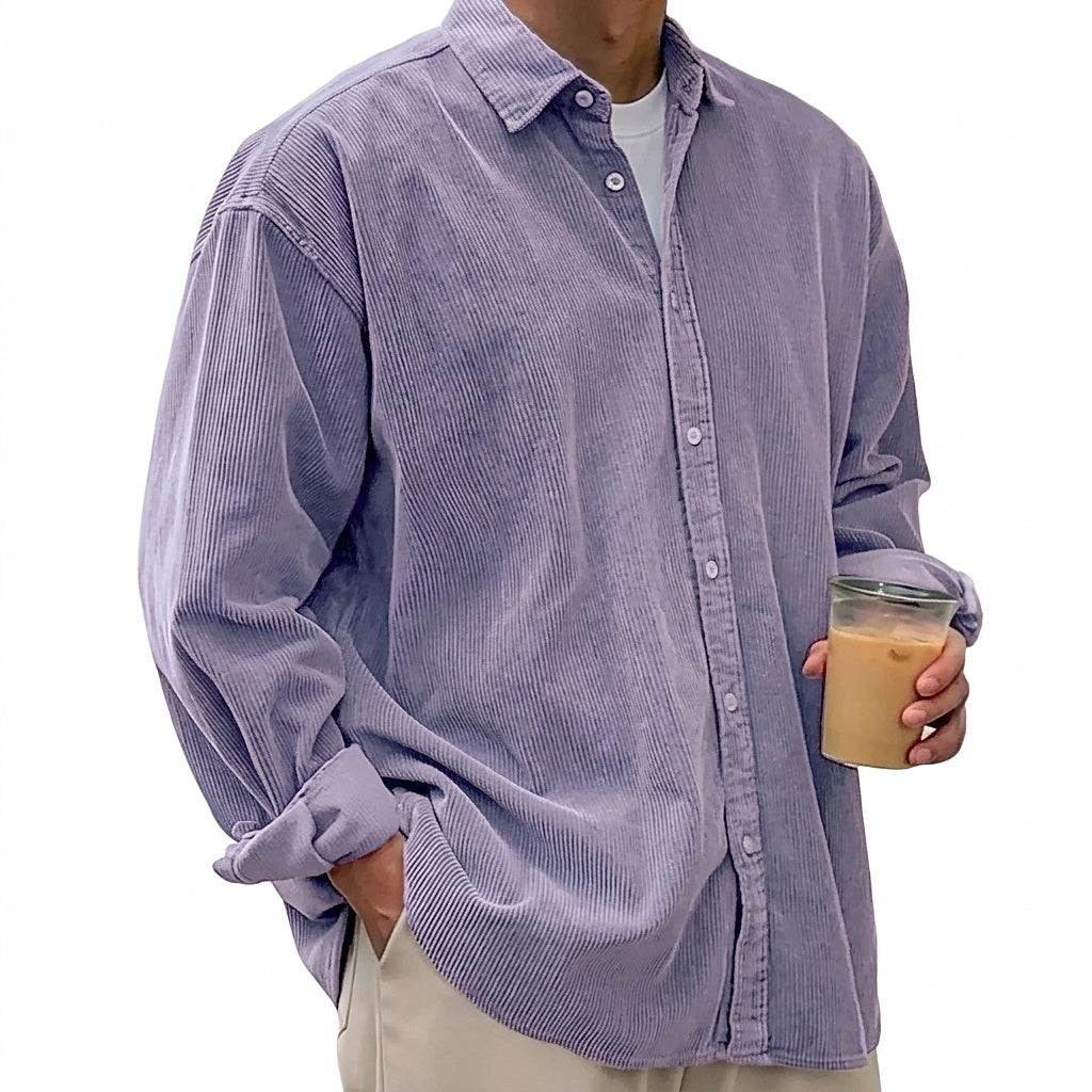 Oversized manchester-skjorta med knappar för herrar-Shirts for men-Fjallbarn