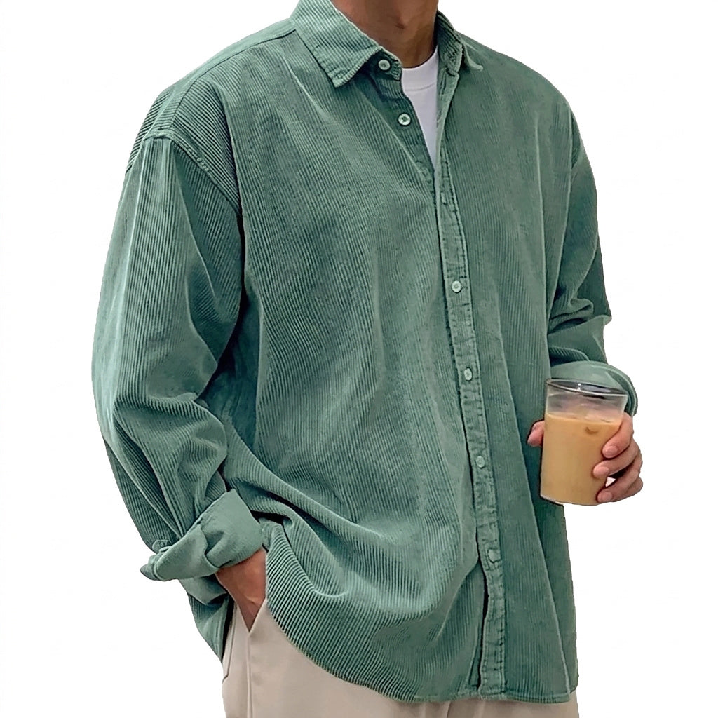 Oversized manchester-skjorta med knappar för herrar-Shirts for men-Fjallbarn