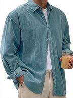 Oversized manchester-skjorta med knappar för herrar-Shirts for men-Fjallbarn