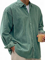 Oversized manchester-skjorta med knappar för herrar-Shirts for men-Fjallbarn