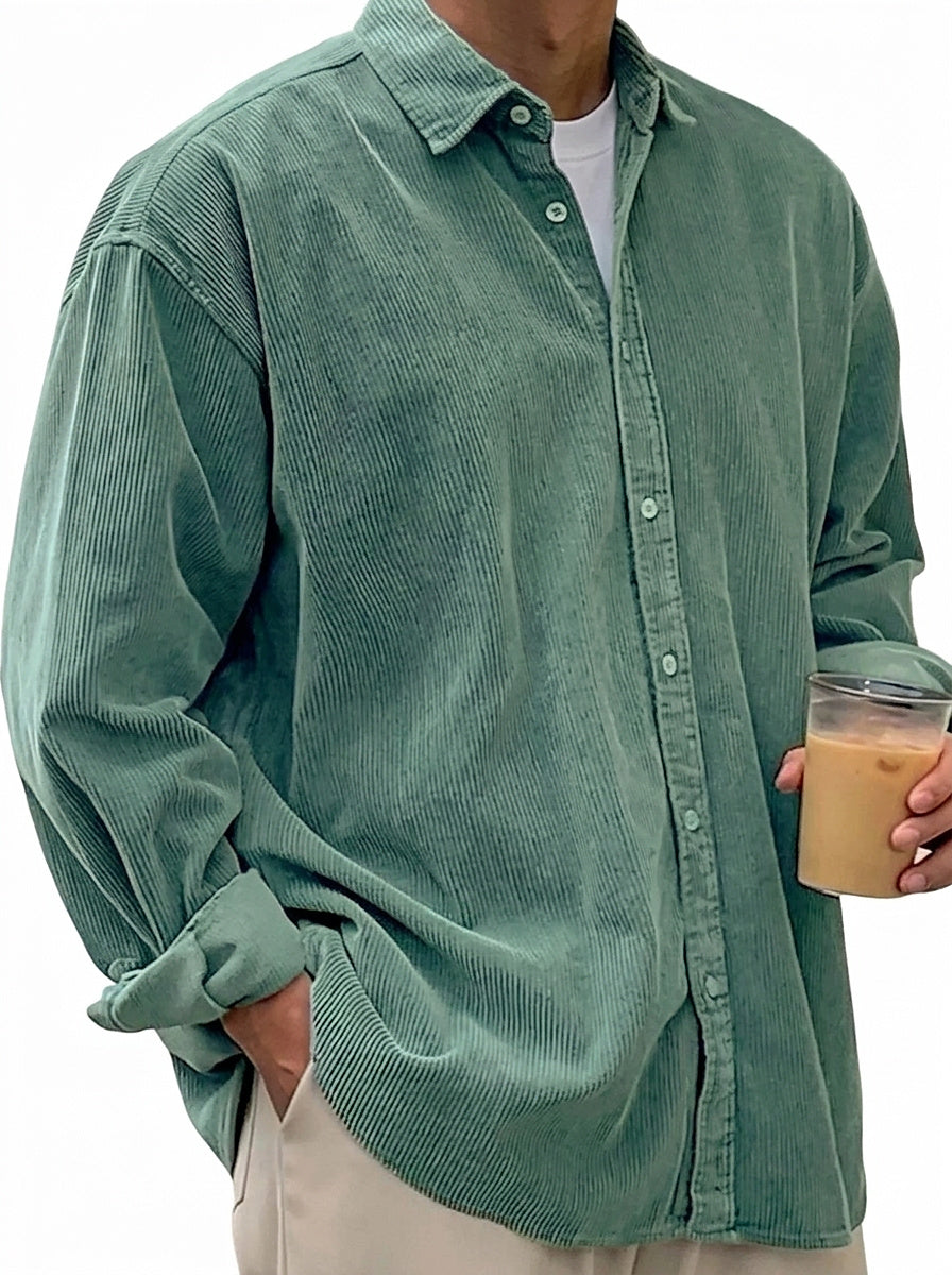 Oversized manchester-skjorta med knappar för herrar-Shirts for men-Fjallbarn