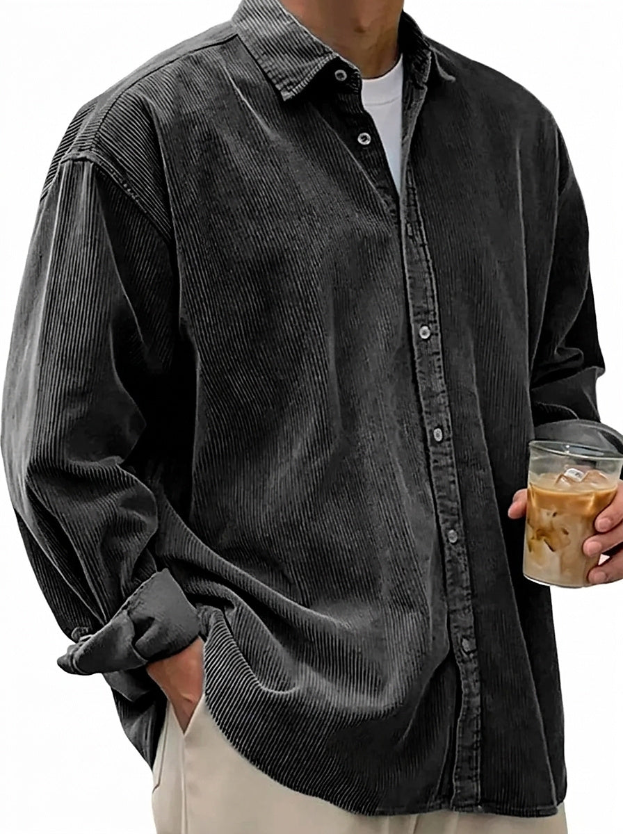Oversized manchester-skjorta med knappar för herrar-Shirts for men-Fjallbarn