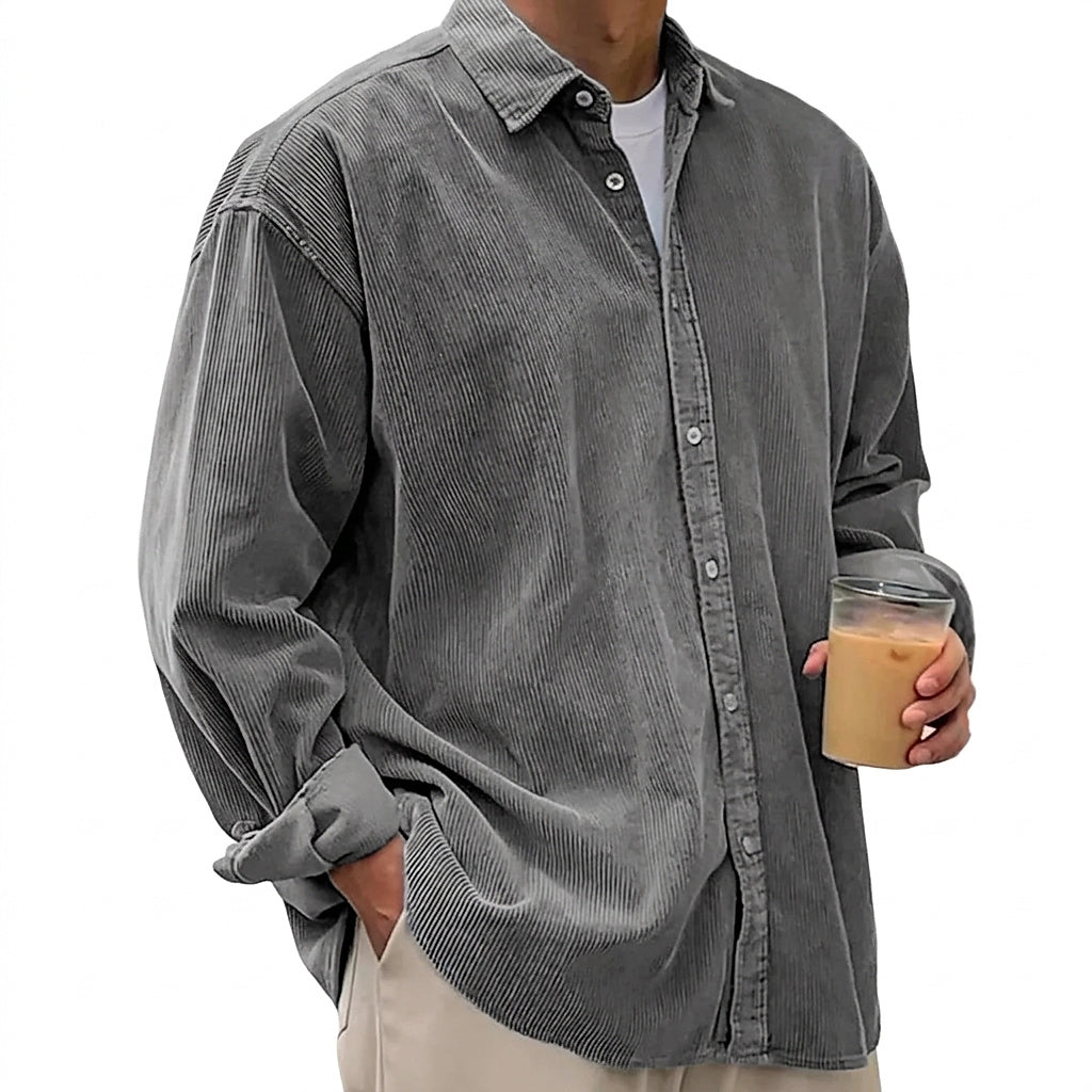 Oversized manchester-skjorta med knappar för herrar-Shirts for men-Fjallbarn