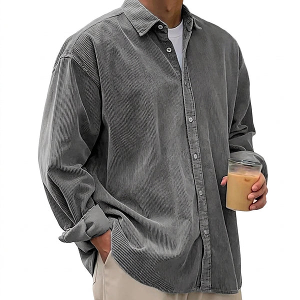 Oversized manchester-skjorta med knappar för herrar-Shirts for men-Fjallbarn