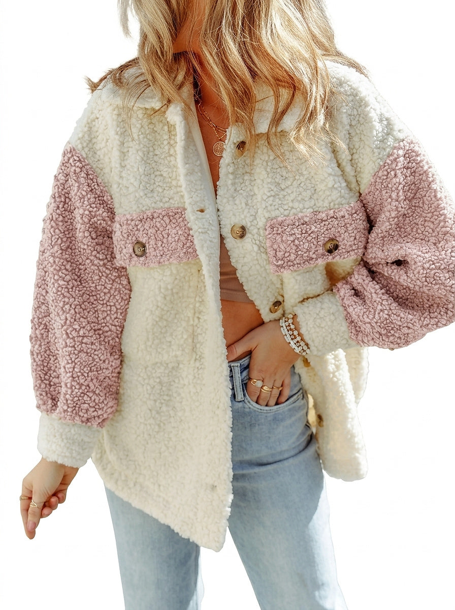 Oversized Sherpa-jacka med knappar för dam-Jacket for women-Fjallbarn