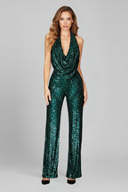 Paljettjumpsuit med halterneck och vattenfallsringning för dam-Jumpsuits for woman-Fjallbarn