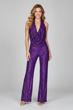 Paljettjumpsuit med halterneck och vattenfallsringning för dam-Jumpsuits for woman-Fjallbarn