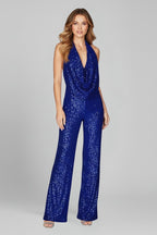 Paljettjumpsuit med halterneck och vattenfallsringning för dam-Jumpsuits for woman-Fjallbarn