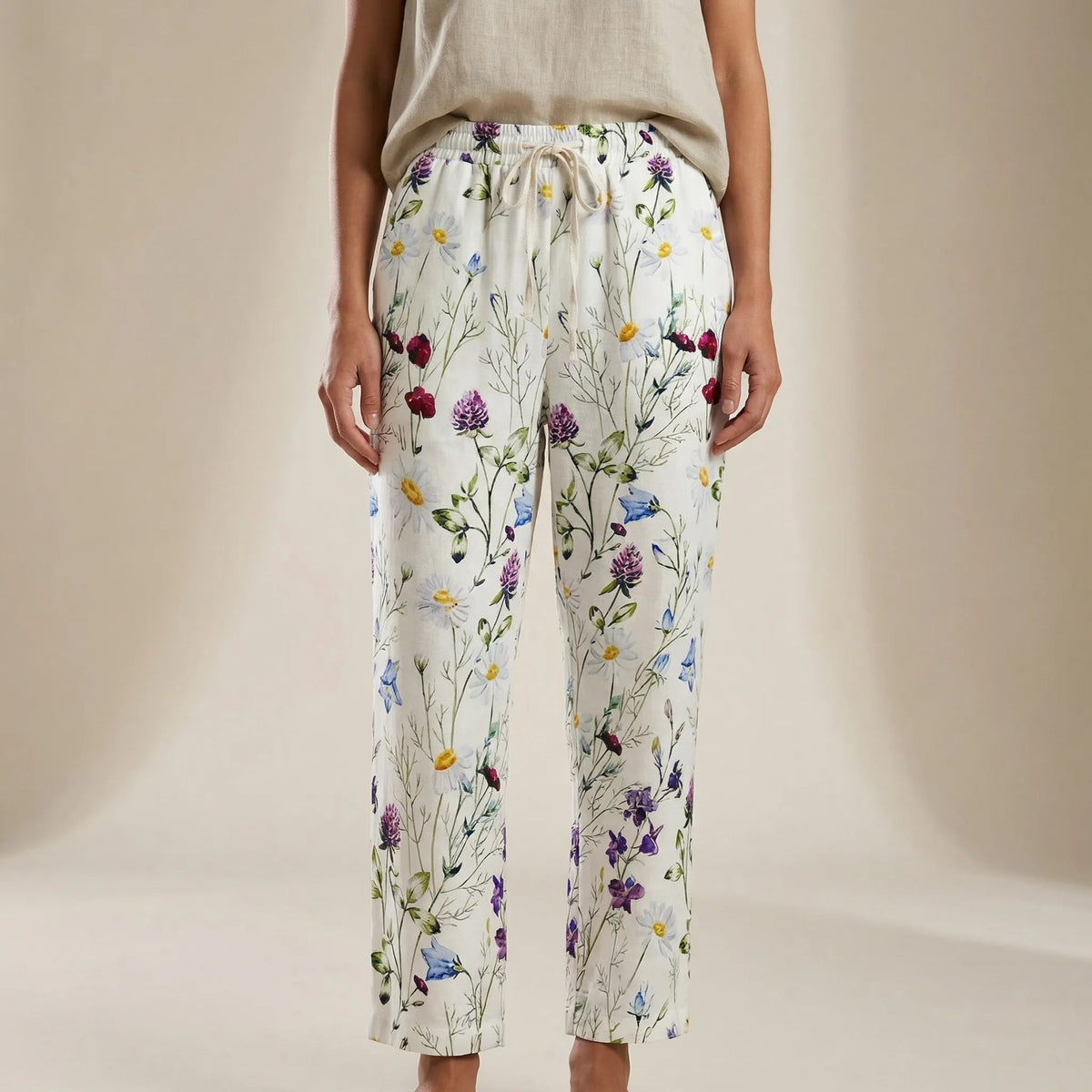 Patchworkbyxor i denim med raka ben för dam-Pants for Women-Fjallbarn