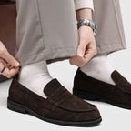 Penny-loafers i mocka för herrar med kontrastsömmar-Footwear for men-Fjallbarn