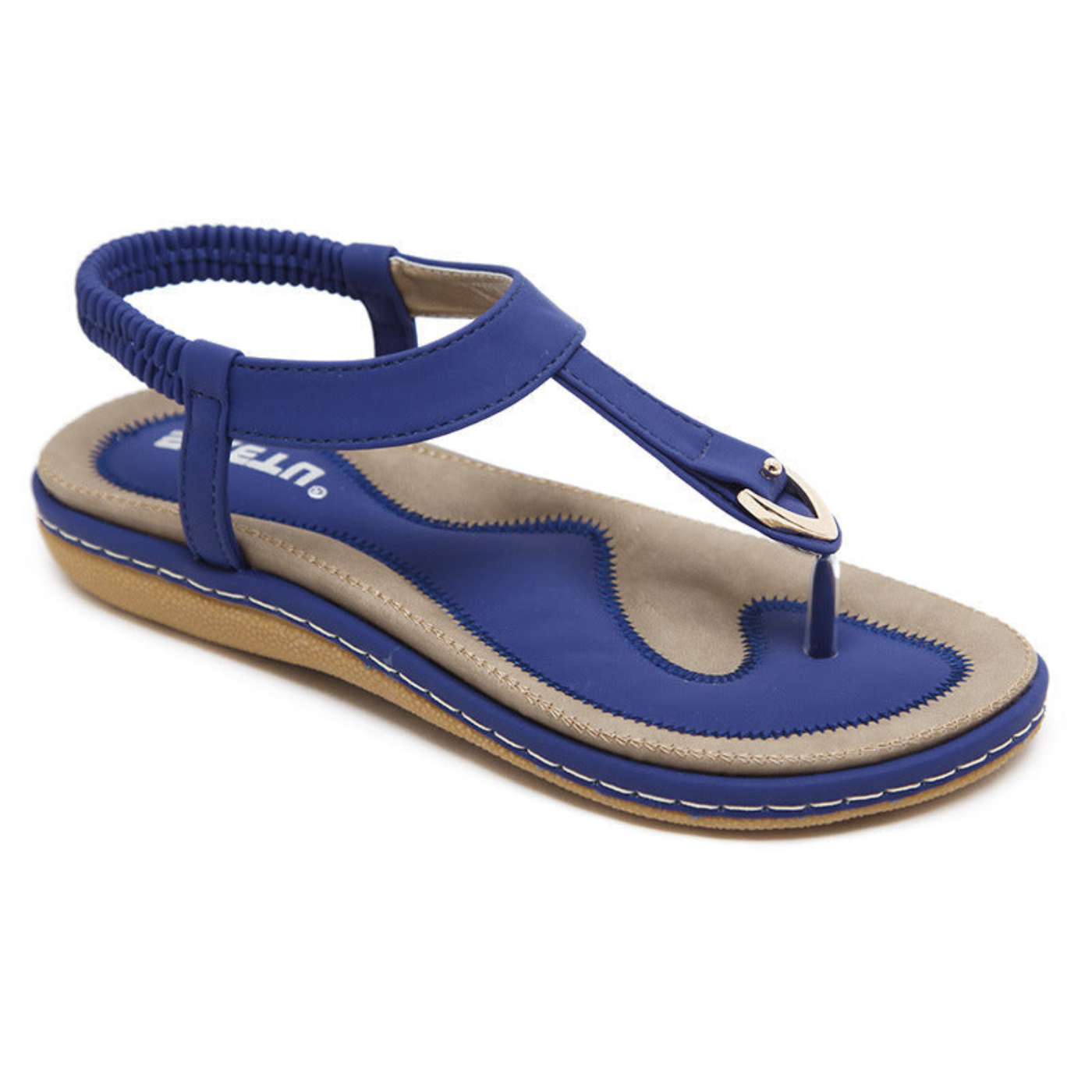 Platta sandaler för dam med T-rem och metalldetalj-Footwear for women-Fjallbarn