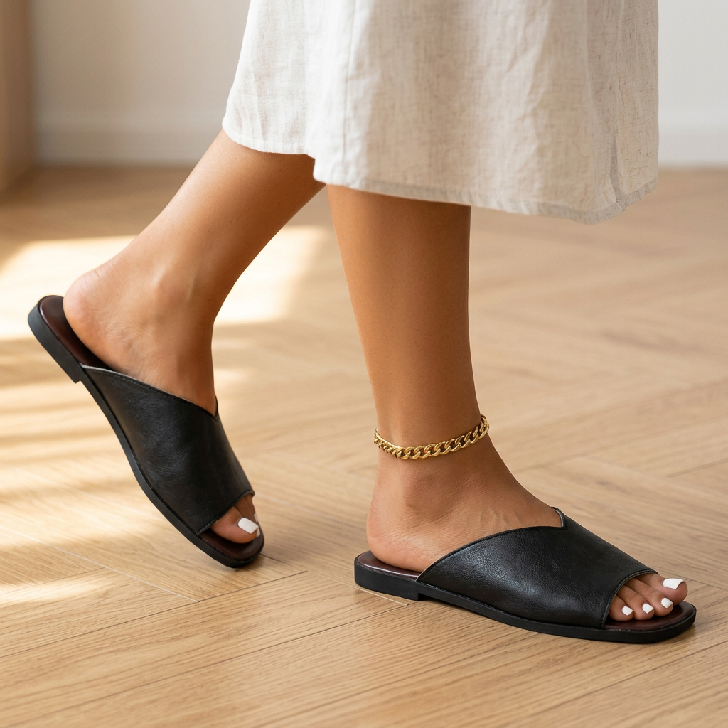 Platta slip-in-sandaler med V-skärning för dam-Footwear for women-Fjallbarn
