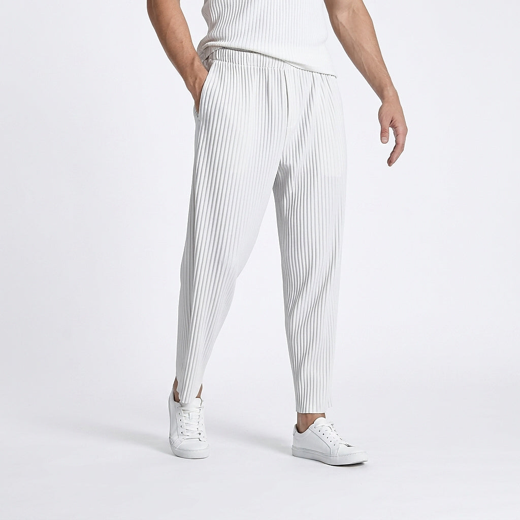 Plisserade herrbyxor med rak passform och elastisk midja-Pants for Men-Fjallbarn