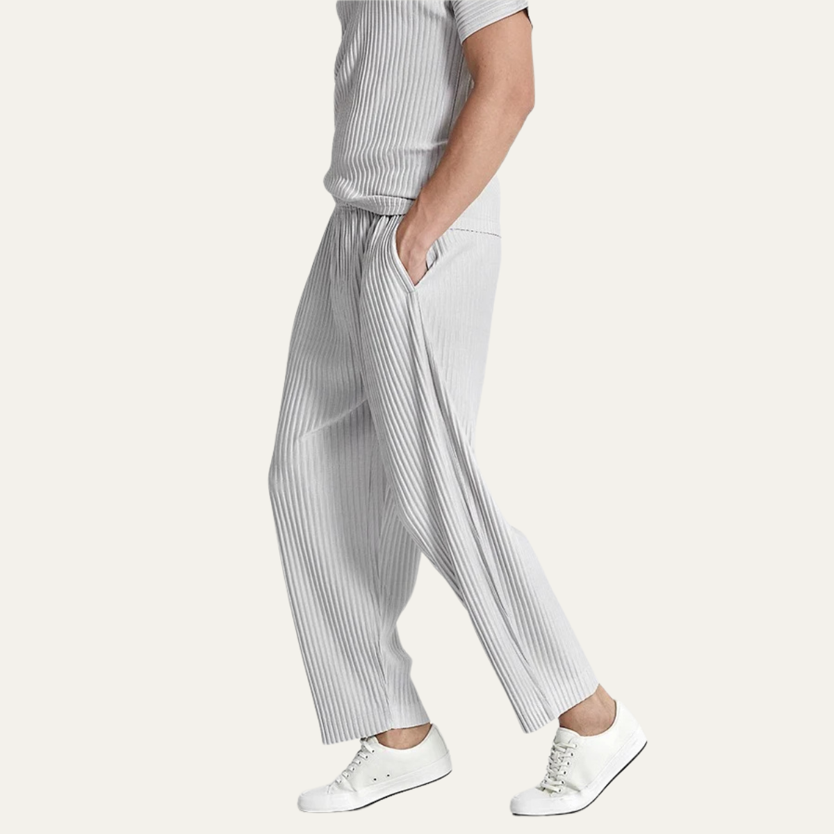 Plisserade herrbyxor med rak passform och elastisk midja-Pants for Men-Fjallbarn
