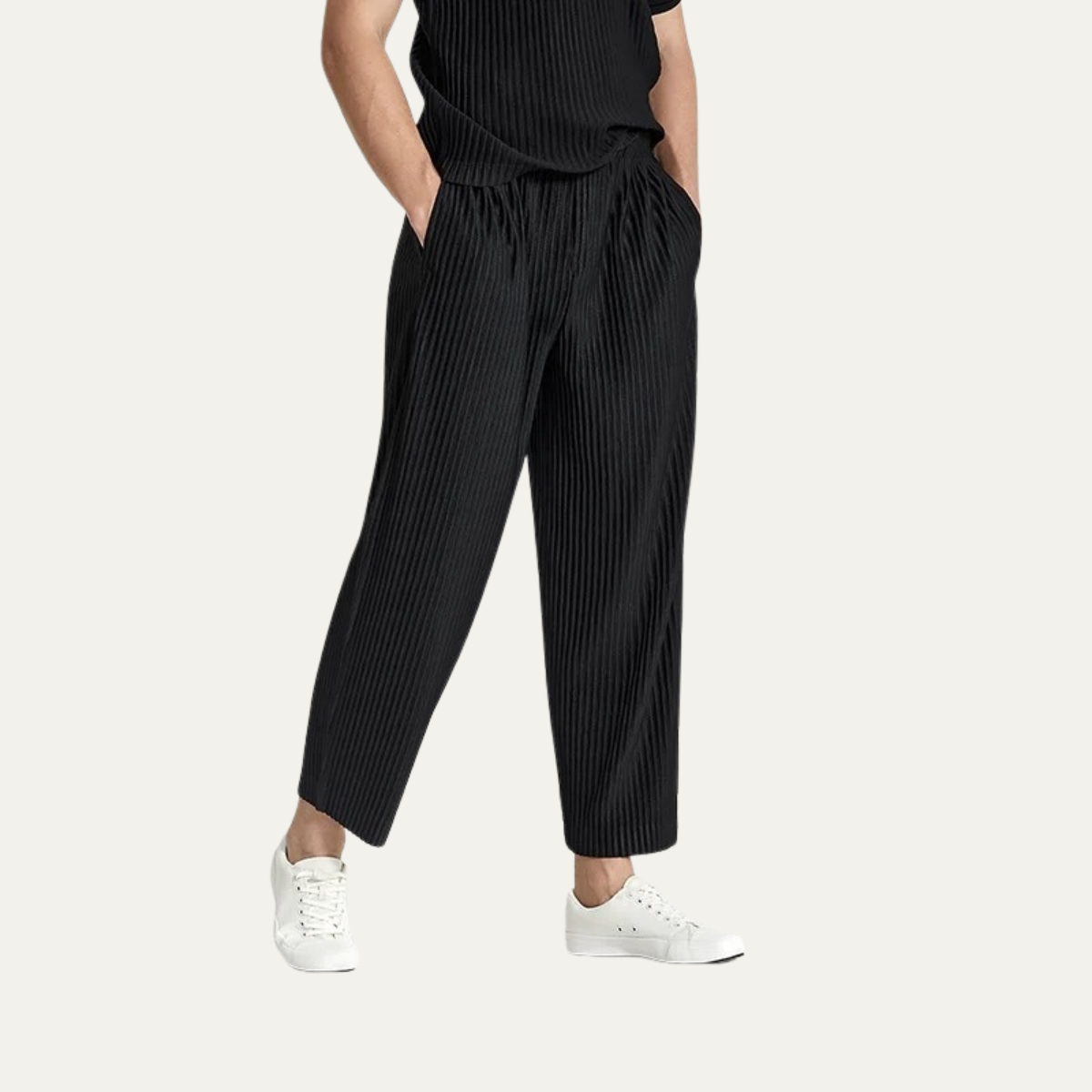 Plisserade herrbyxor med rak passform och elastisk midja-Pants for Men-Fjallbarn