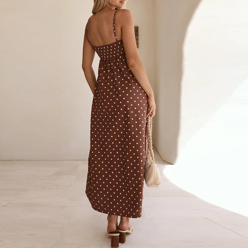 Prickig maxiklänning med smala axelband för dam-Maxi Dress-Fjallbarn