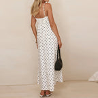 Prickig maxiklänning med smala axelband för dam-Maxi Dress-Fjallbarn