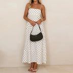 Prickig maxiklänning med smala axelband för dam-Maxi Dress-Fjallbarn