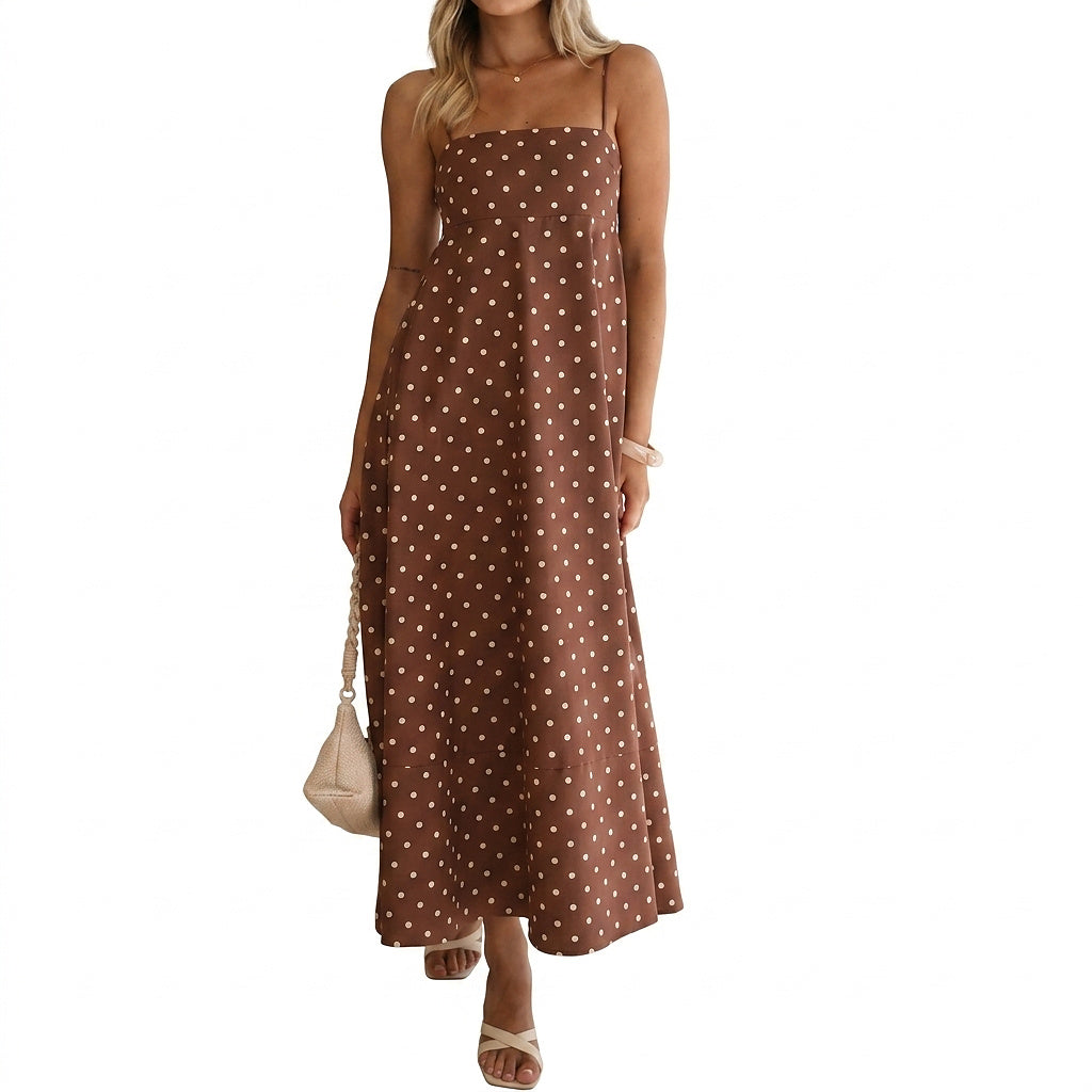 Prickig maxiklänning med smala axelband för dam-Maxi Dress-Fjallbarn