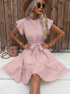 Prickig miniklänning med volanger för dam-Mini Dress-Fjallbarn