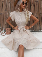 Prickig miniklänning med volanger för dam-Mini Dress-Fjallbarn