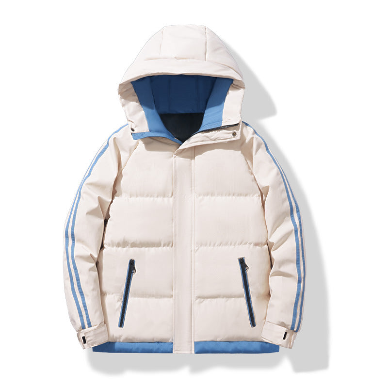 Pufferjacka för män med huva och randiga ärmar-Jackets for men-Fjallbarn