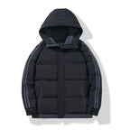 Pufferjacka för män med huva och randiga ärmar-Jackets for men-Fjallbarn