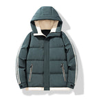 Pufferjacka för män med huva och randiga ärmar-Jackets for men-Fjallbarn