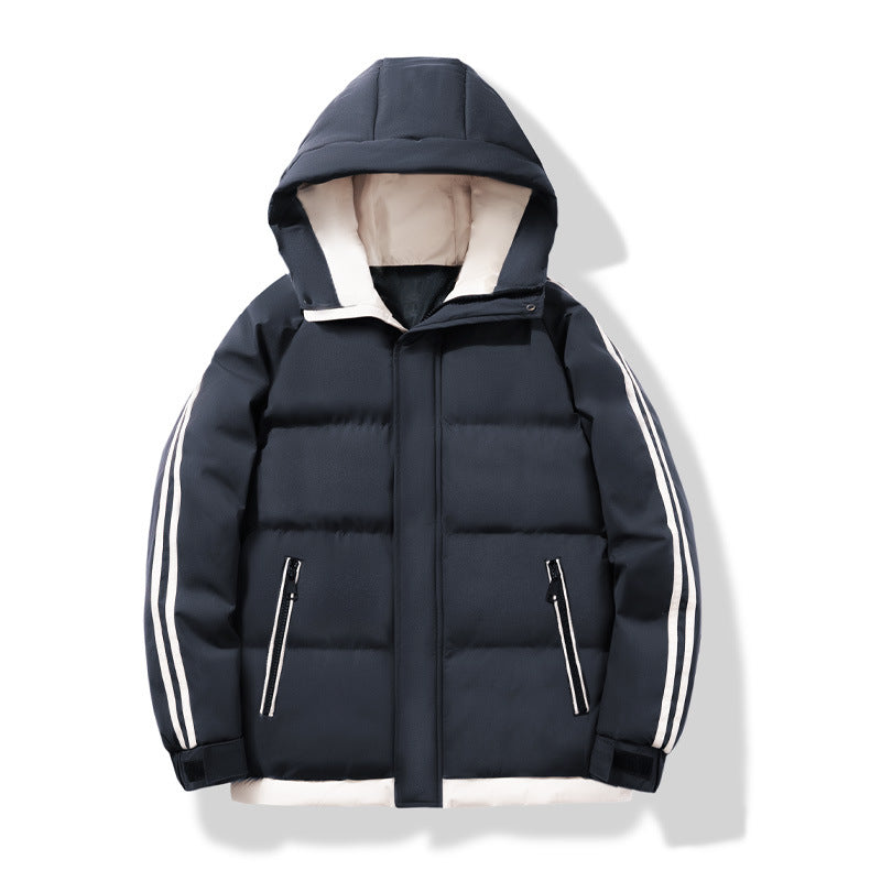 Pufferjacka för män med huva och randiga ärmar-Jackets for men-Fjallbarn