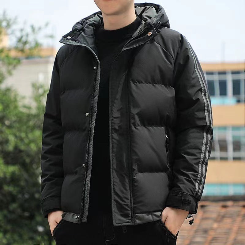 Pufferjacka för män med huva och randiga ärmar-Jackets for men-Fjallbarn