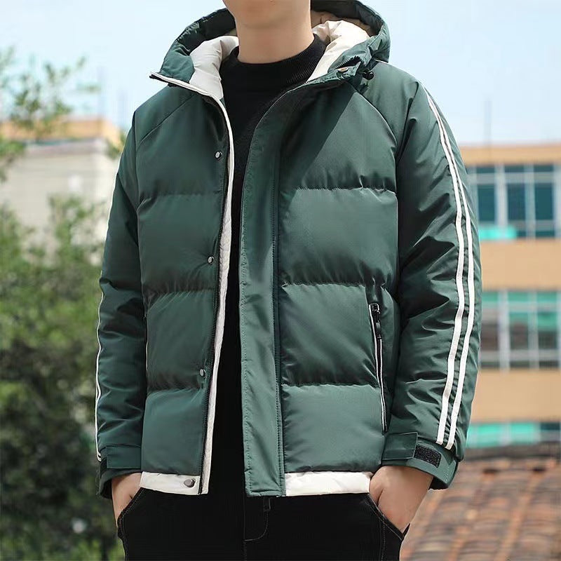 Pufferjacka för män med huva och randiga ärmar-Jackets for men-Fjallbarn