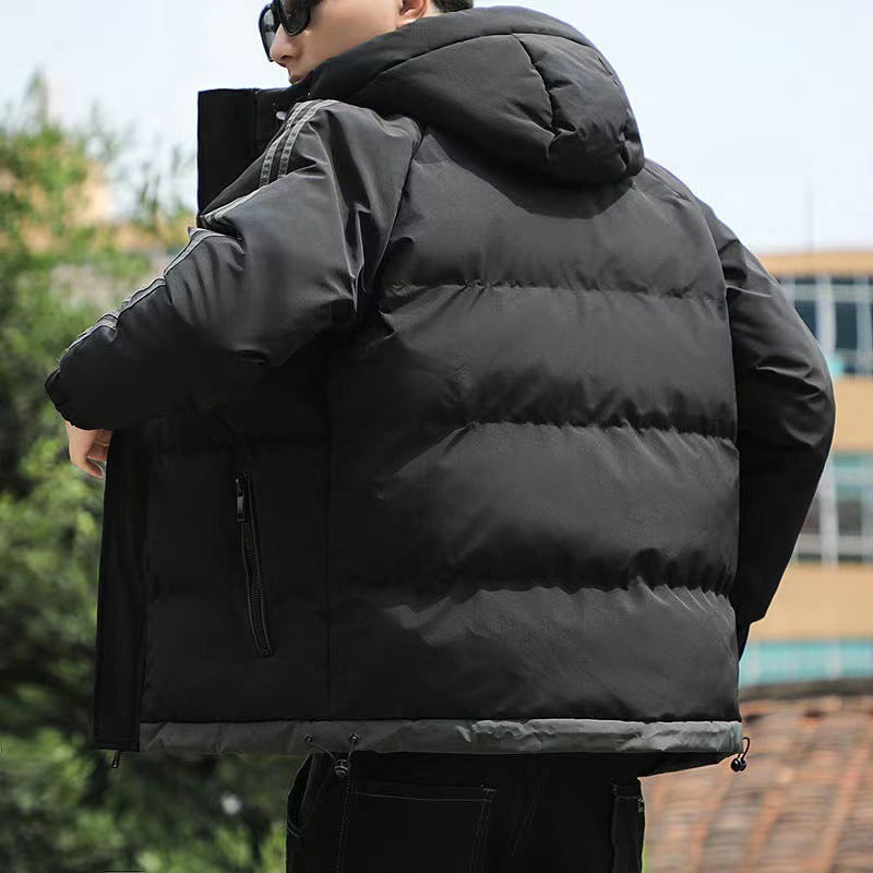 Pufferjacka för män med huva och randiga ärmar-Jackets for men-Fjallbarn