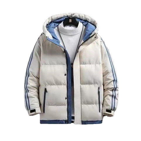 Pufferjacka för män med huva och randiga ärmar-Jackets for men-Fjallbarn