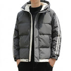 Pufferjacka för män med huva och randiga ärmar-Jackets for men-Fjallbarn