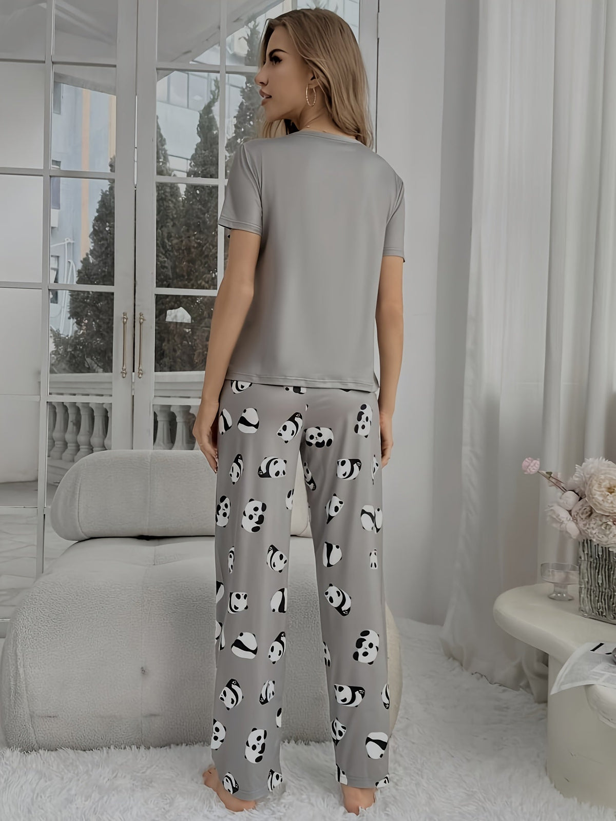 Pyjamasset med pandatryck för dam, kort ärm-Pyjama-Fjallbarn