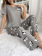 Pyjamasset med pandatryck för dam, kort ärm-Pyjama-Fjallbarn