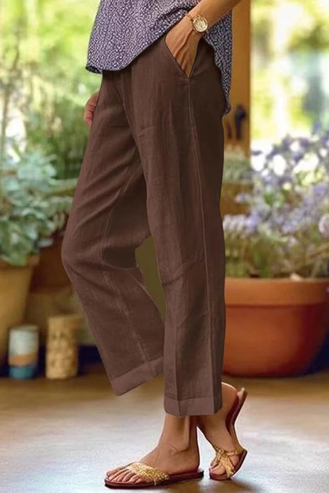 Raka cropped byxor med uppvik för dam-Pants for Women-Fjallbarn