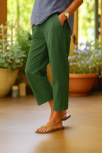 Raka cropped byxor med uppvik för dam-Pants for Women-Fjallbarn