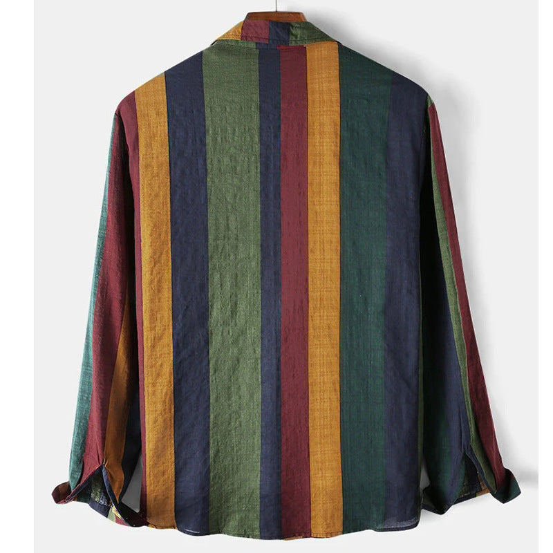 Randig långärmad linneskjorta för herr-Shirts for men-Fjallbarn
