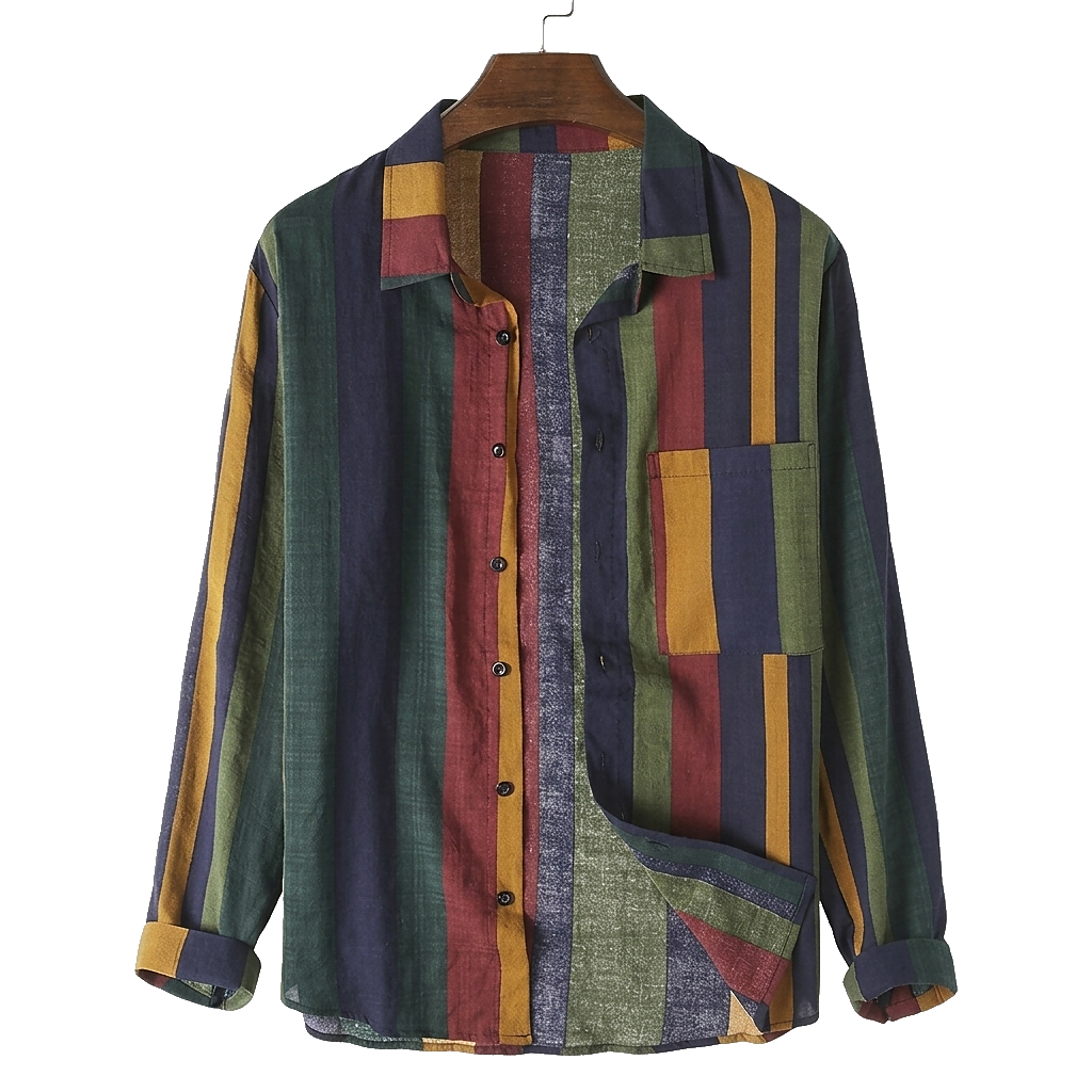 Randig långärmad linneskjorta för herr-Shirts for men-Fjallbarn