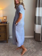 Randig midiklänning för dam-Midi Dress-Fjallbarn
