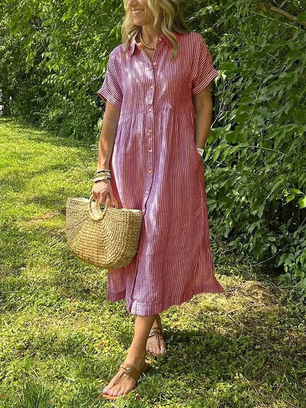 Randig midiklänning för dam-Midi Dress-Fjallbarn